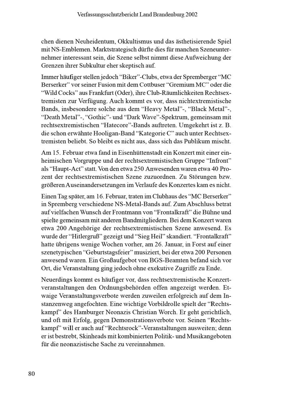 Seite 84 des Verfassungsschutzbericht 2002 Brandenburg