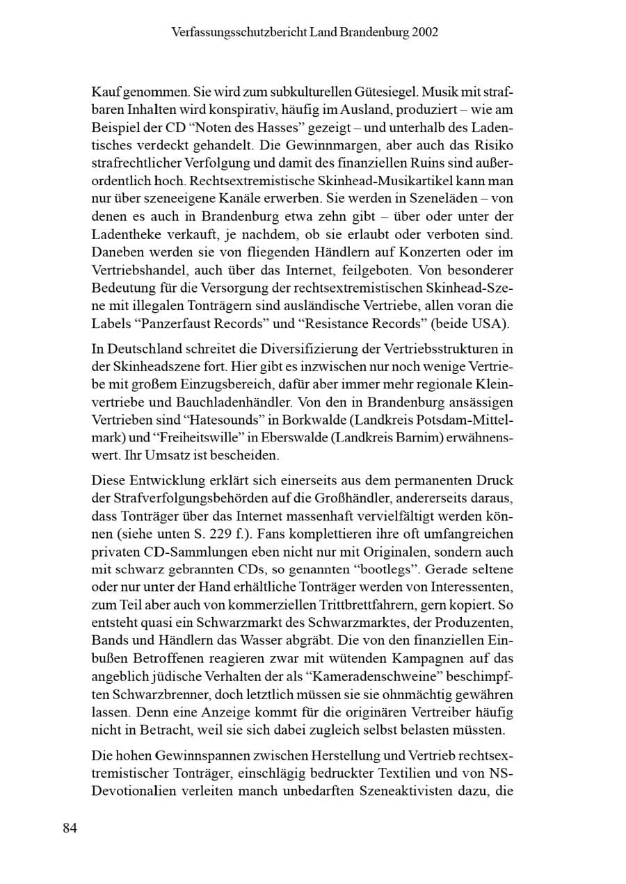 Seite 88 des Verfassungsschutzbericht 2002 Brandenburg