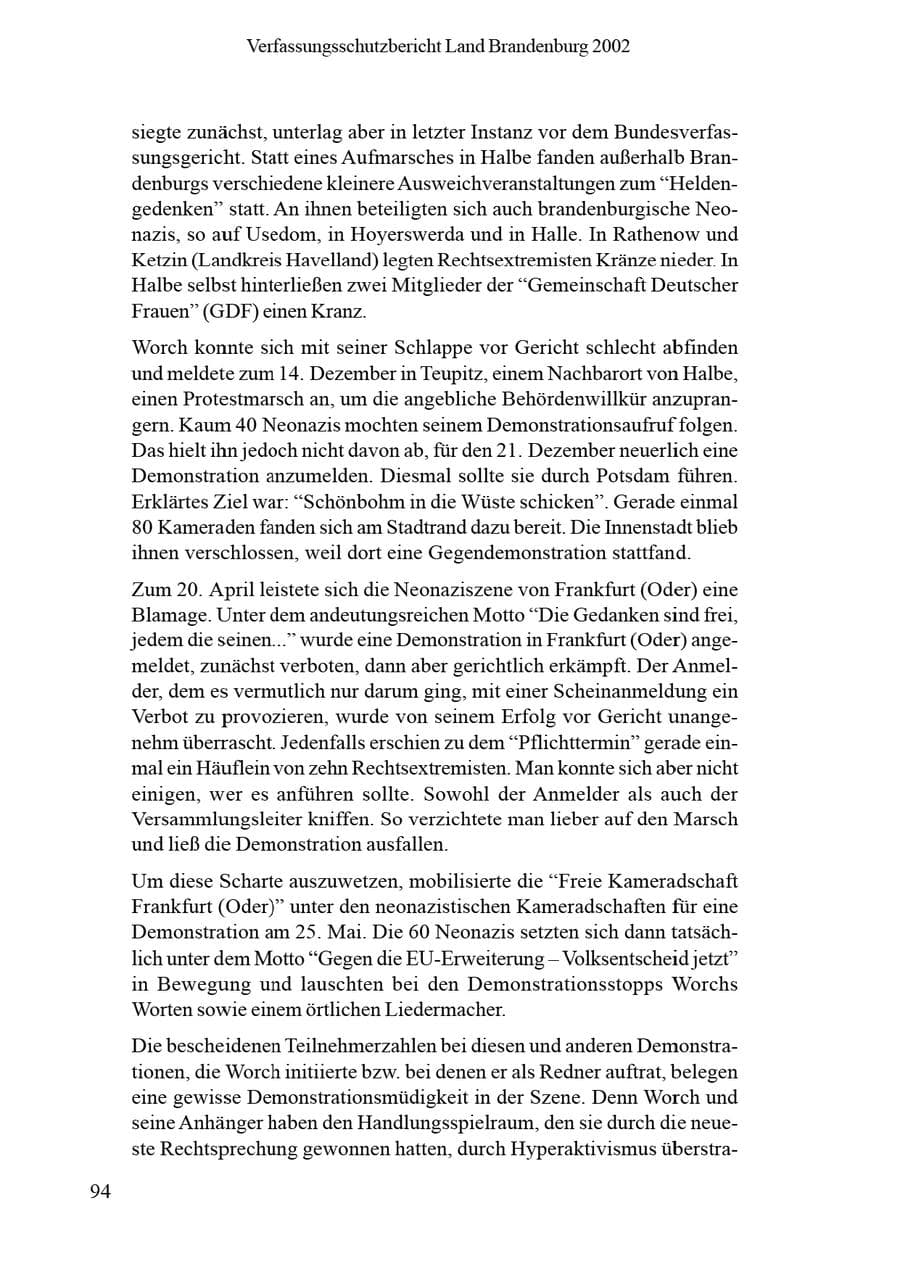 Seite 98 des Verfassungsschutzbericht 2002 Brandenburg