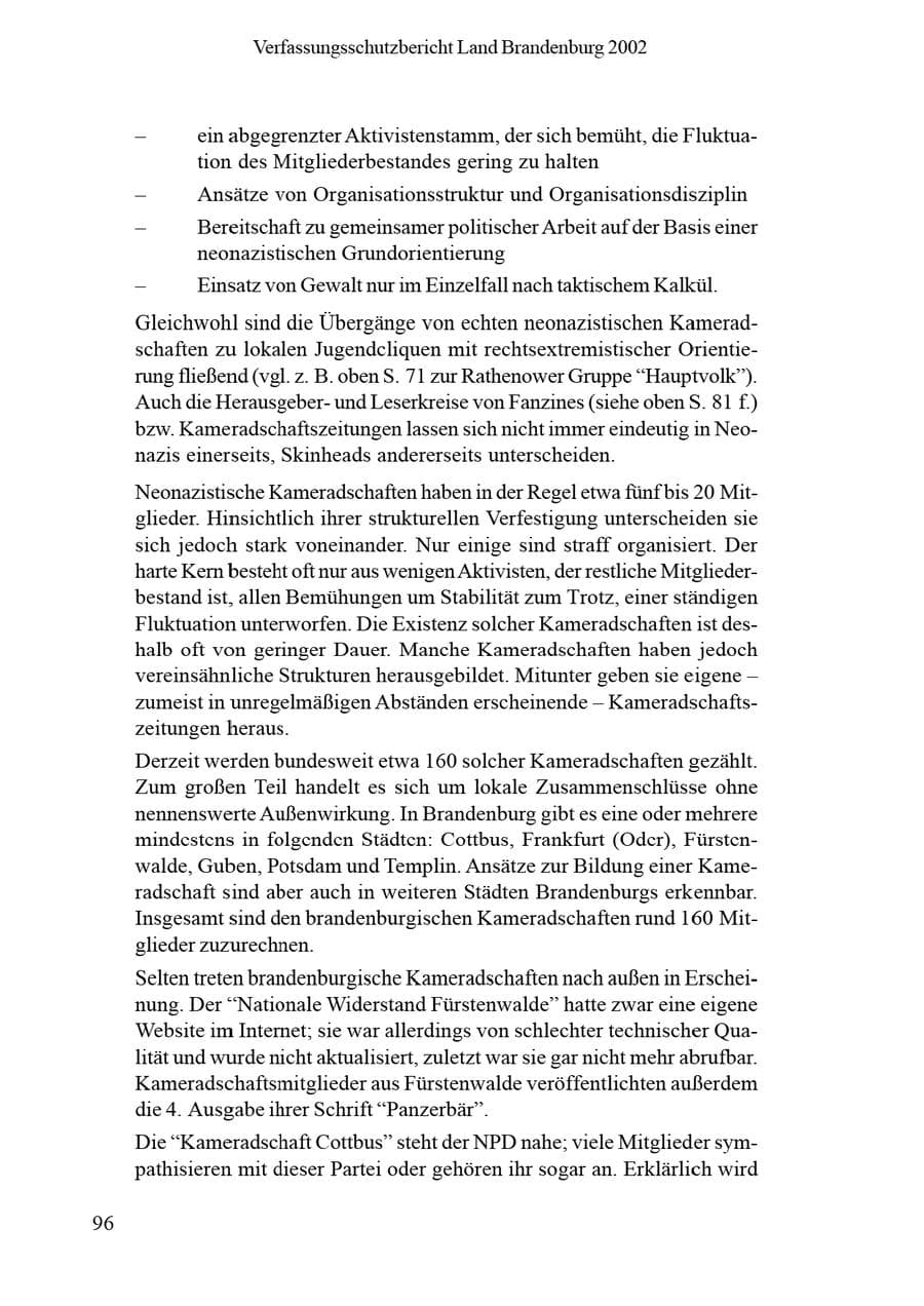 Seite 100 des Verfassungsschutzbericht 2002 Brandenburg
