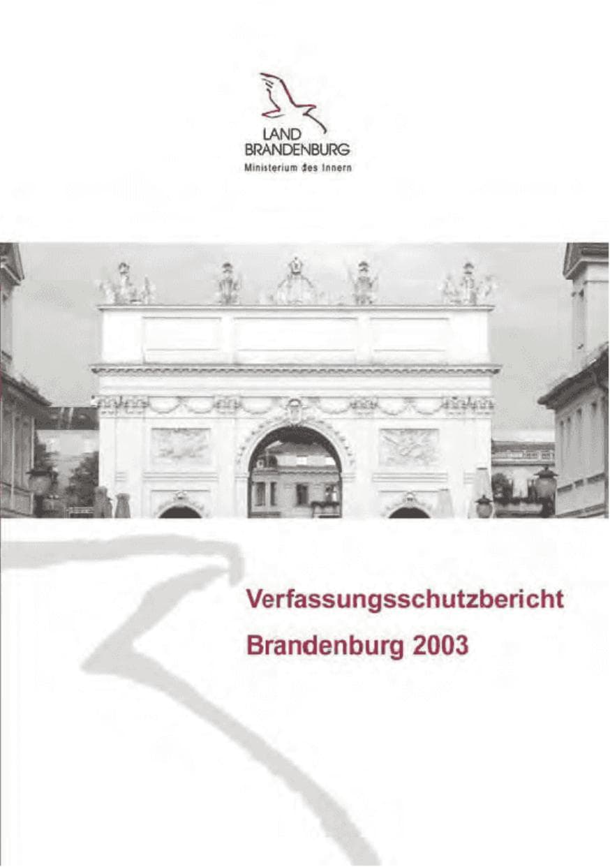 Seite 1 des Verfassungsschutzbericht 2003 Brandenburg