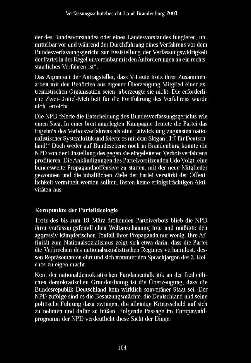 Seite 106 des Verfassungsschutzbericht 2003 Brandenburg
