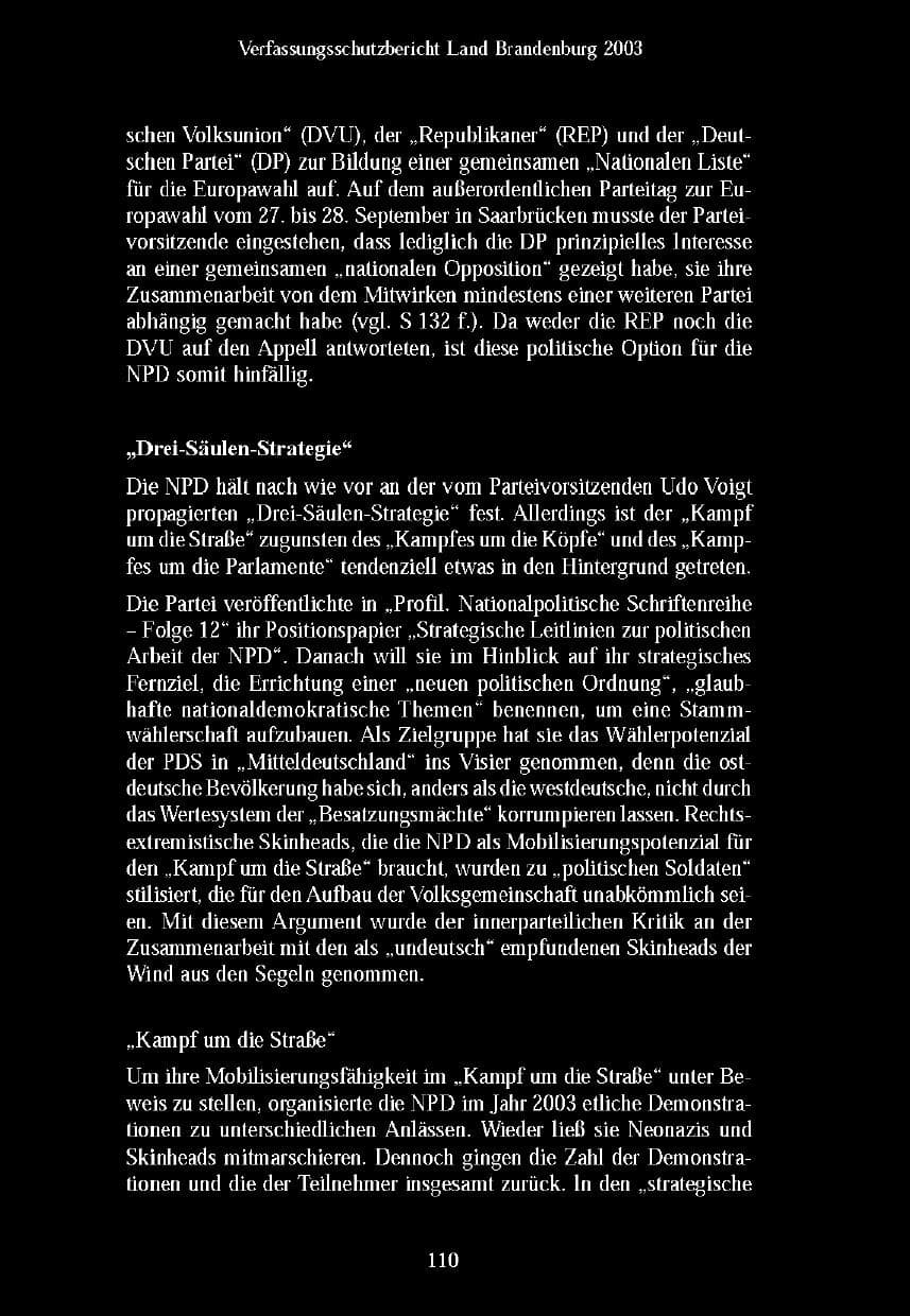 Seite 112 des Verfassungsschutzbericht 2003 Brandenburg
