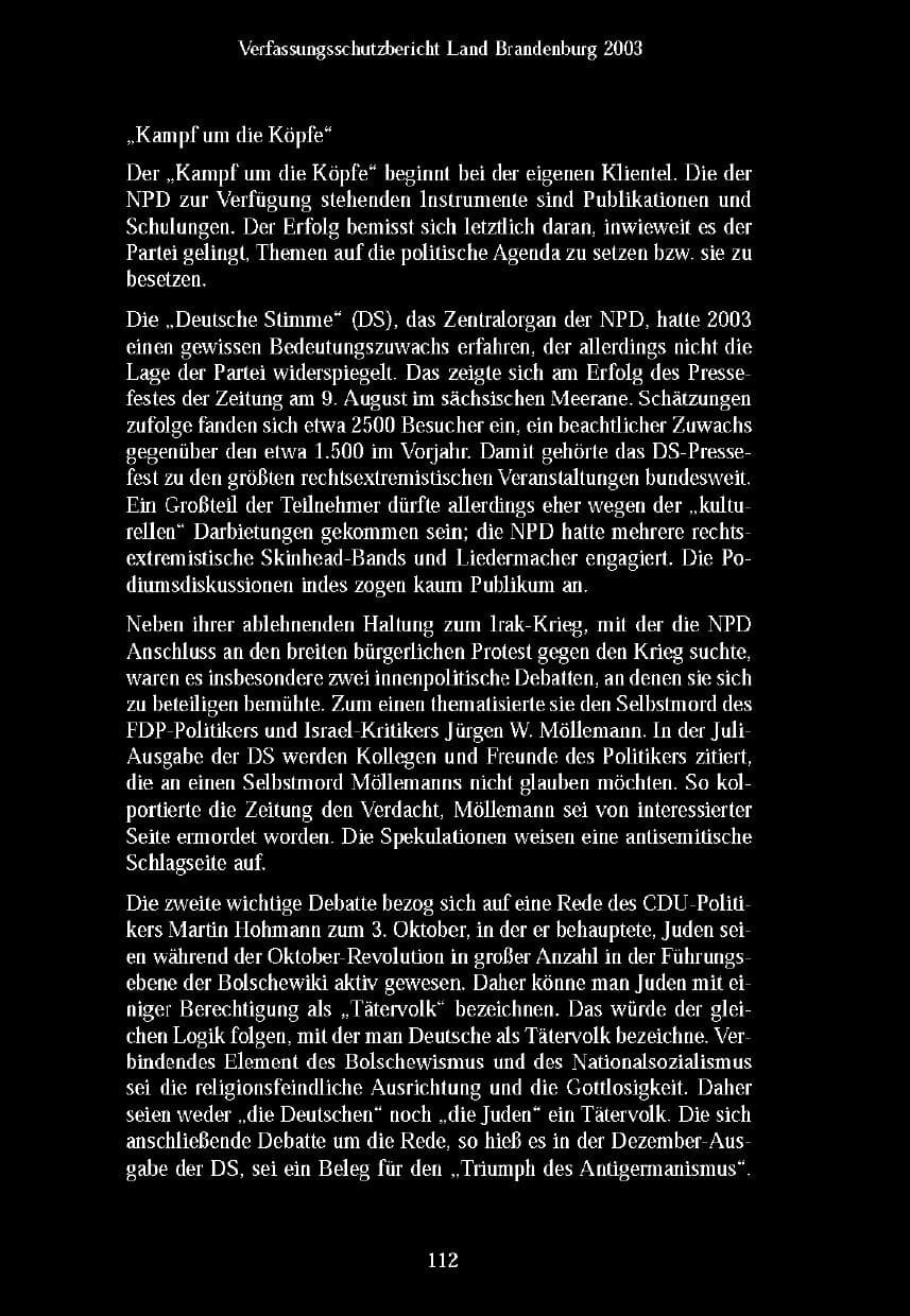Seite 114 des Verfassungsschutzbericht 2003 Brandenburg