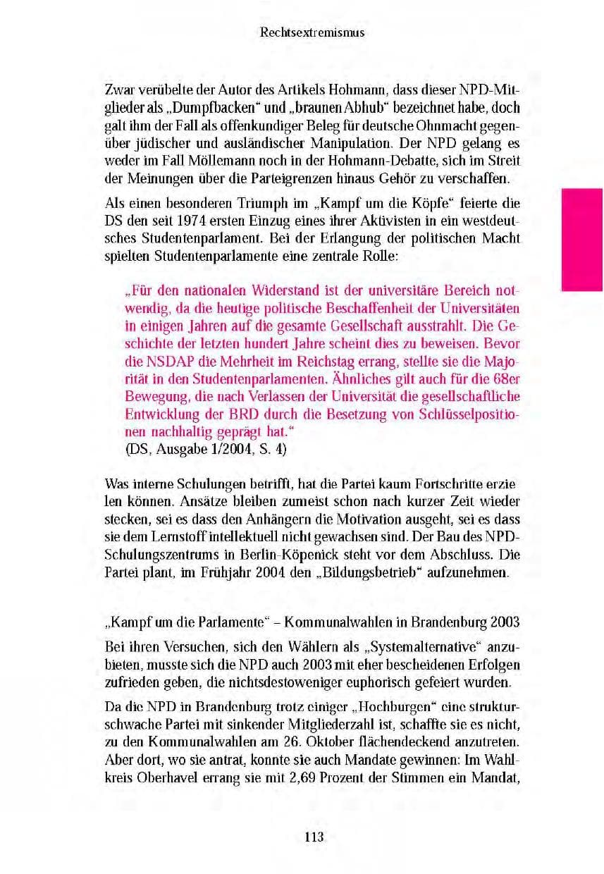 Seite 115 des Verfassungsschutzbericht 2003 Brandenburg