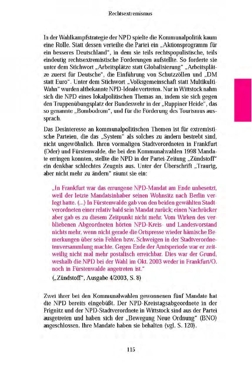 Seite 117 des Verfassungsschutzbericht 2003 Brandenburg