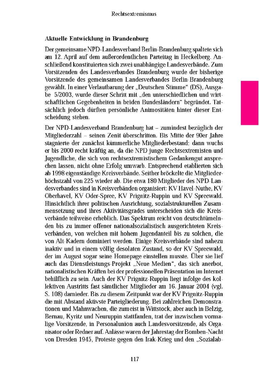 Seite 119 des Verfassungsschutzbericht 2003 Brandenburg