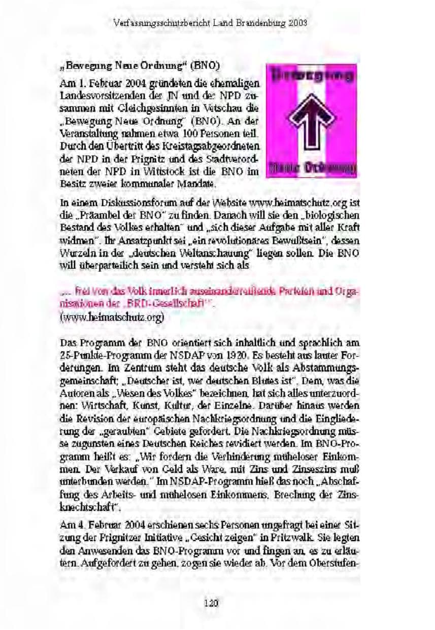 Seite 122 des Verfassungsschutzbericht 2003 Brandenburg