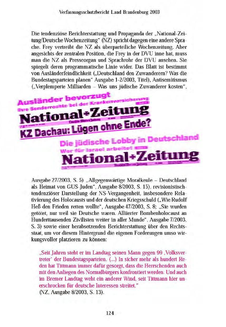 Seite 126 des Verfassungsschutzbericht 2003 Brandenburg