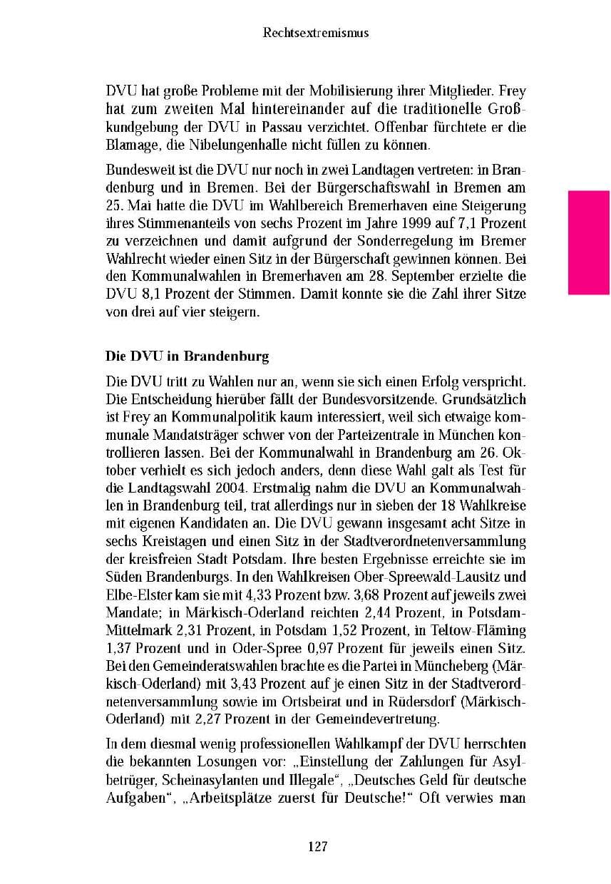 Seite 129 des Verfassungsschutzbericht 2003 Brandenburg