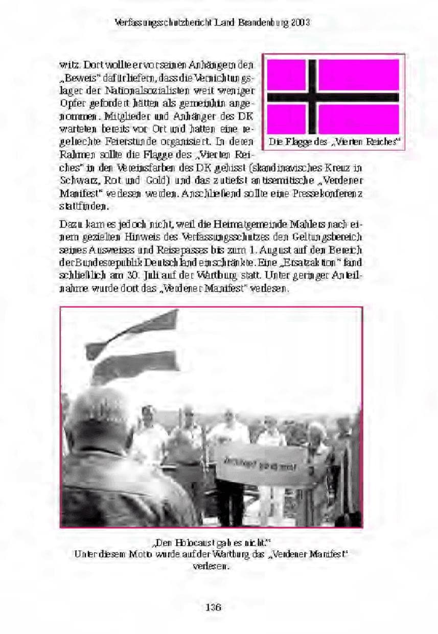 Seite 138 des Verfassungsschutzbericht 2003 Brandenburg