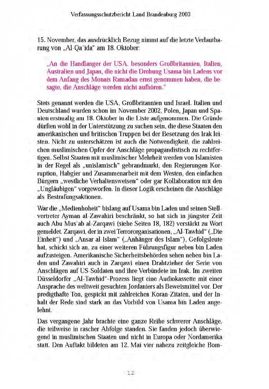Seite 15 des Verfassungsschutzbericht 2003 Brandenburg