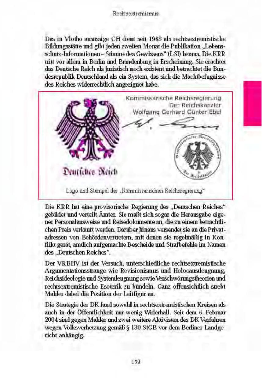 Seite 141 des Verfassungsschutzbericht 2003 Brandenburg
