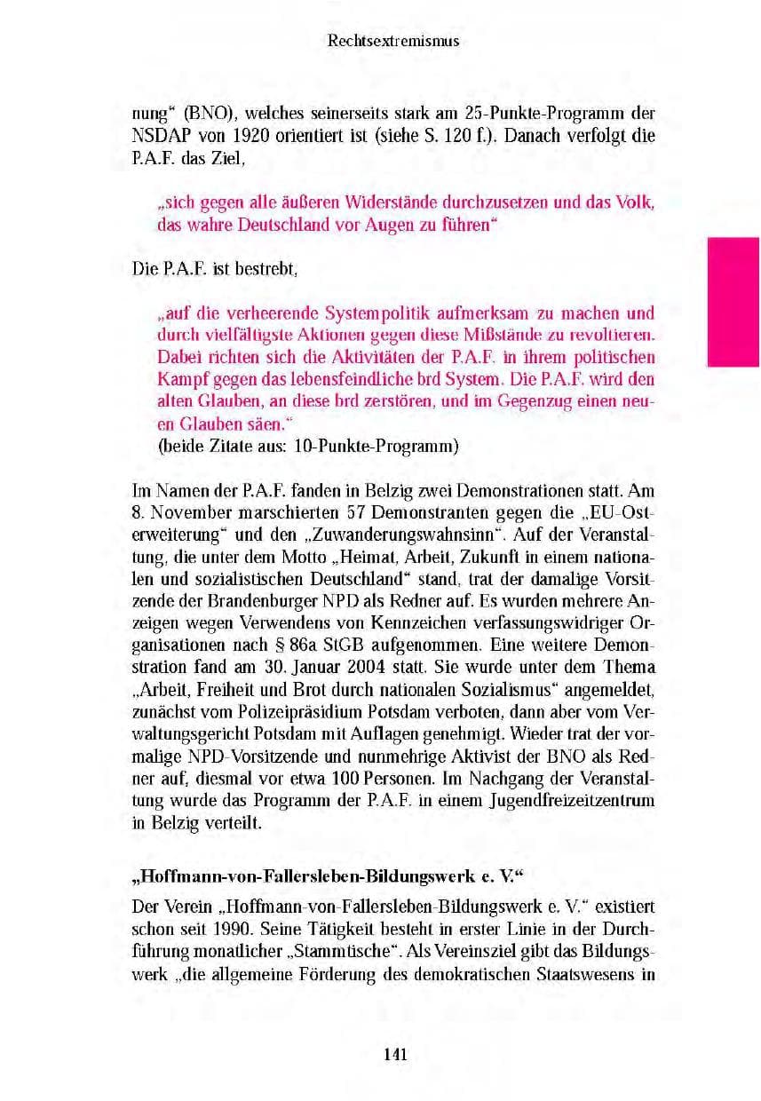 Seite 143 des Verfassungsschutzbericht 2003 Brandenburg