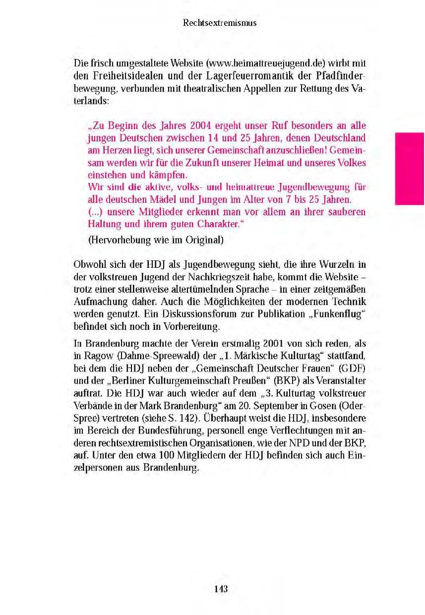 Seite 145 des Verfassungsschutzbericht 2003 Brandenburg