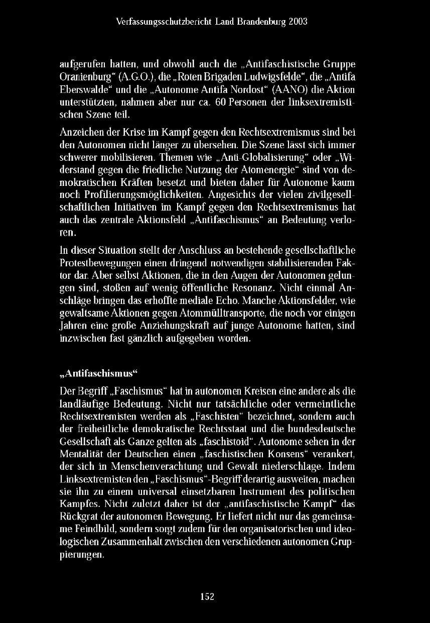 Seite 153 des Verfassungsschutzbericht 2003 Brandenburg