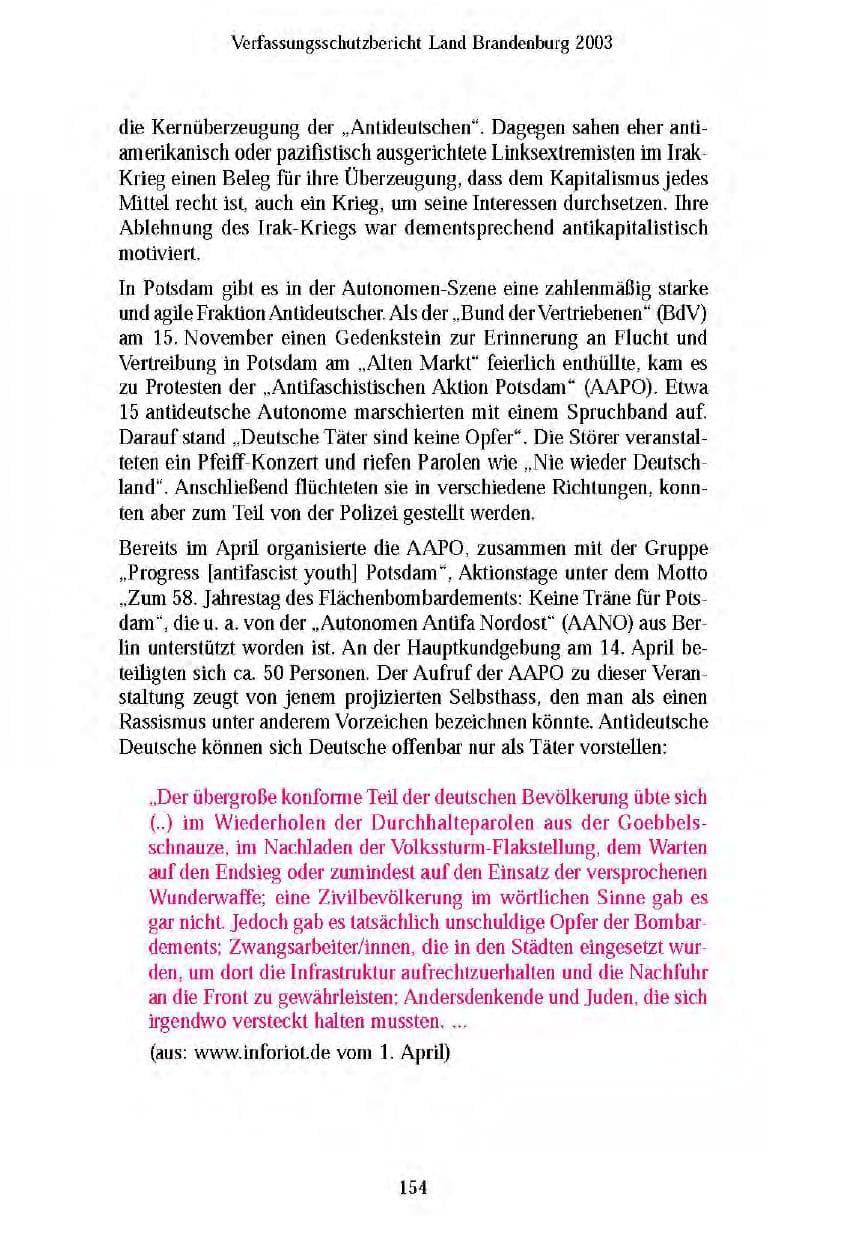 Seite 155 des Verfassungsschutzbericht 2003 Brandenburg