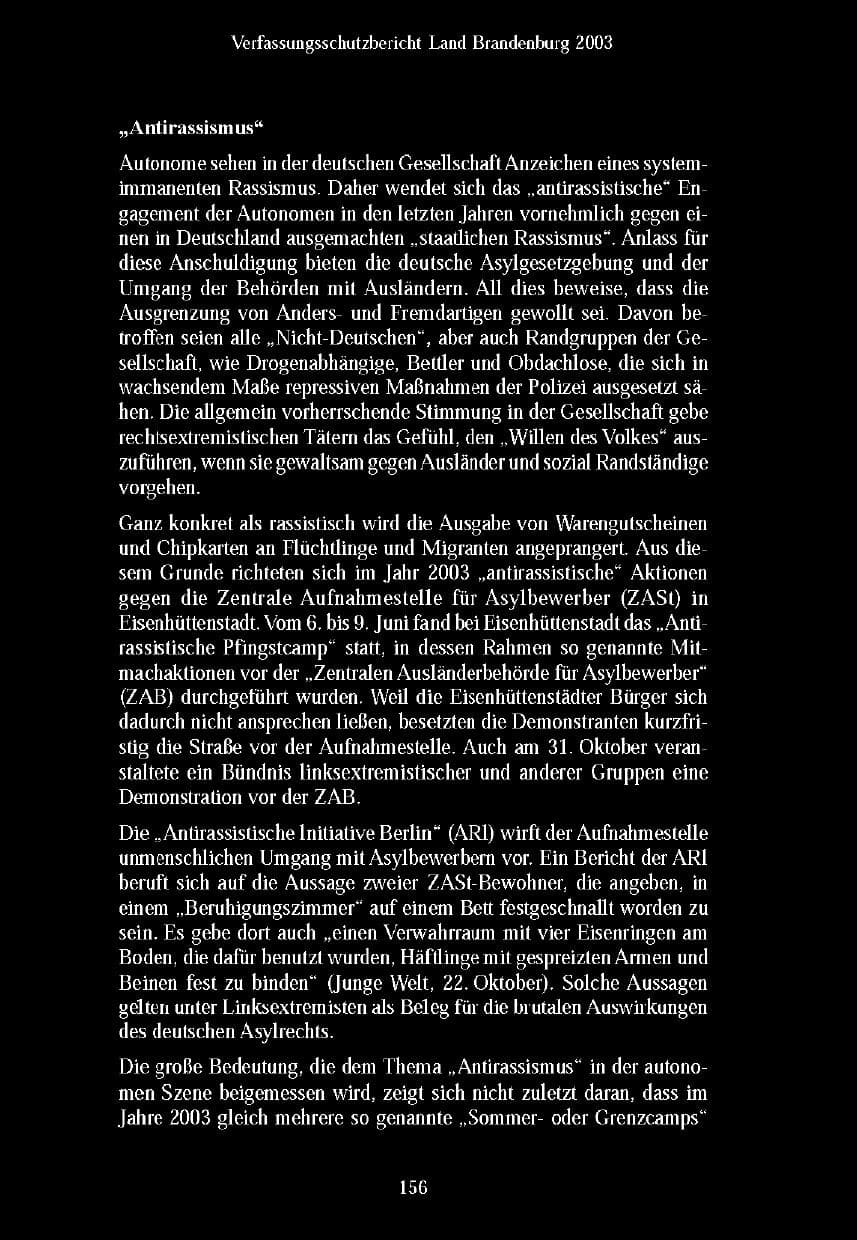 Seite 157 des Verfassungsschutzbericht 2003 Brandenburg