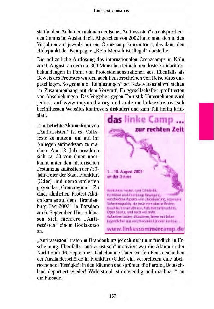 Seite 158 des Verfassungsschutzbericht 2003 Brandenburg