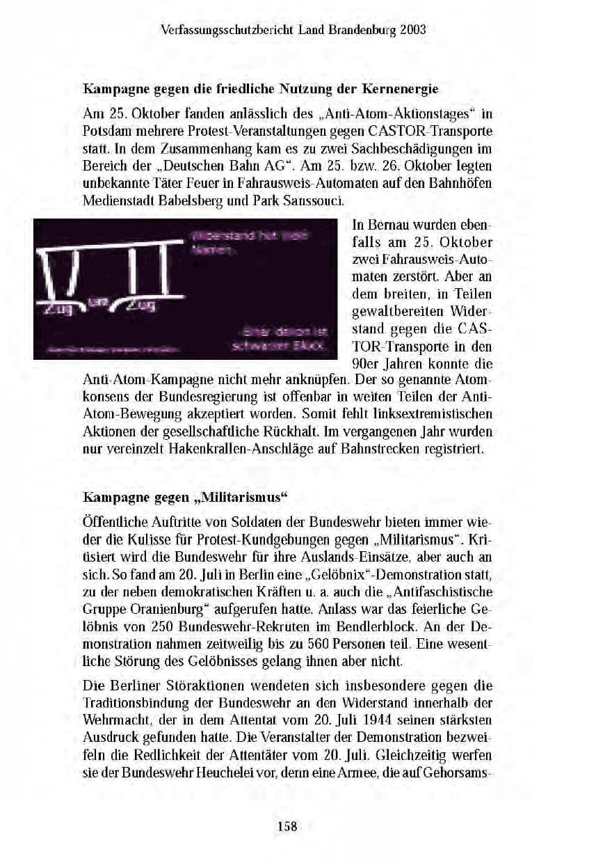Seite 159 des Verfassungsschutzbericht 2003 Brandenburg