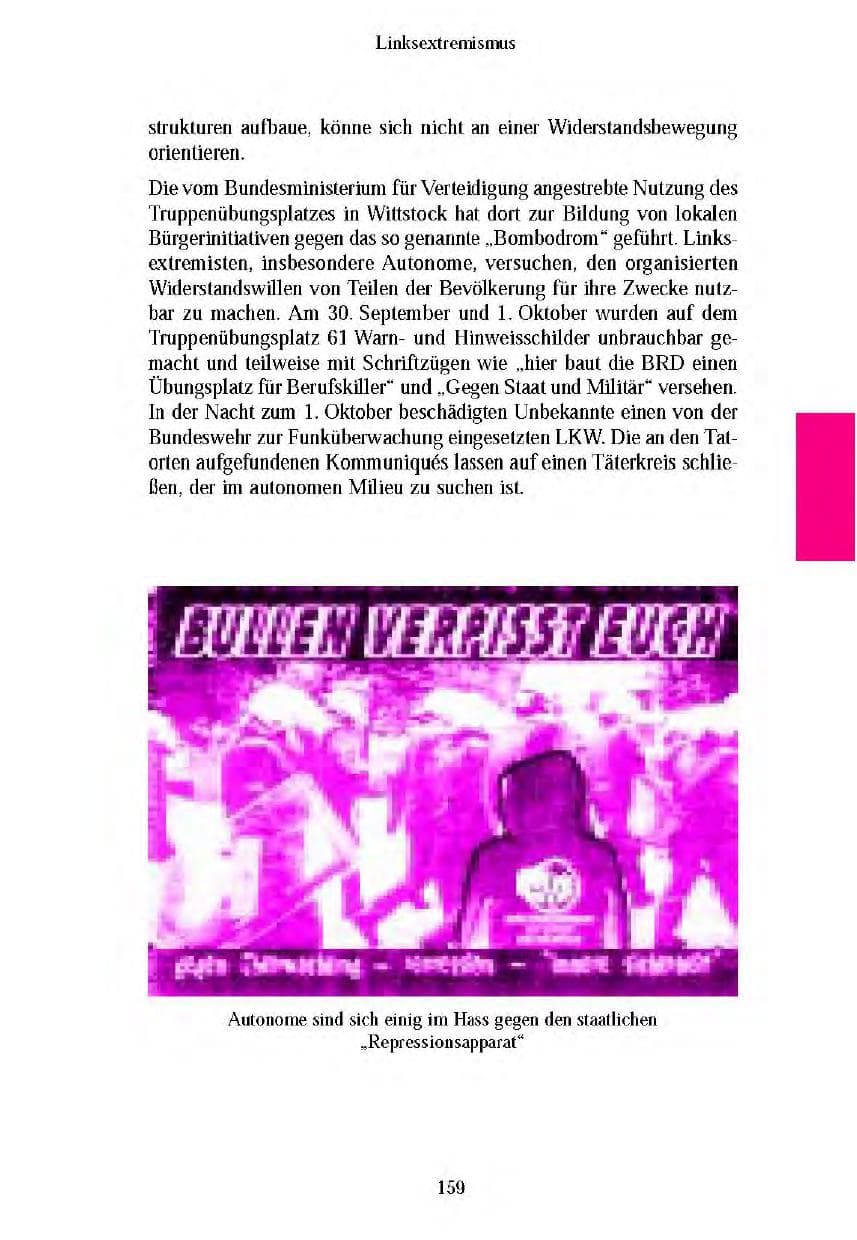 Seite 160 des Verfassungsschutzbericht 2003 Brandenburg