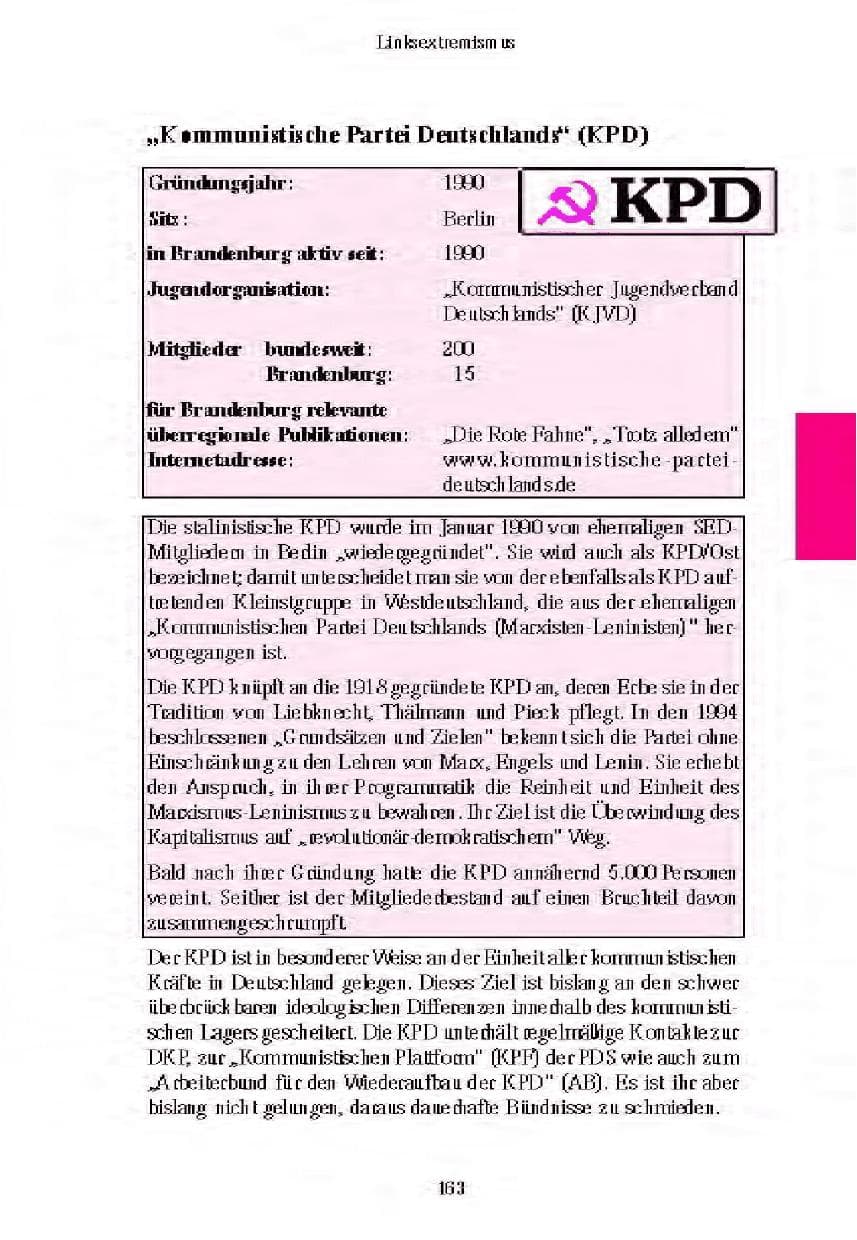 Seite 164 des Verfassungsschutzbericht 2003 Brandenburg