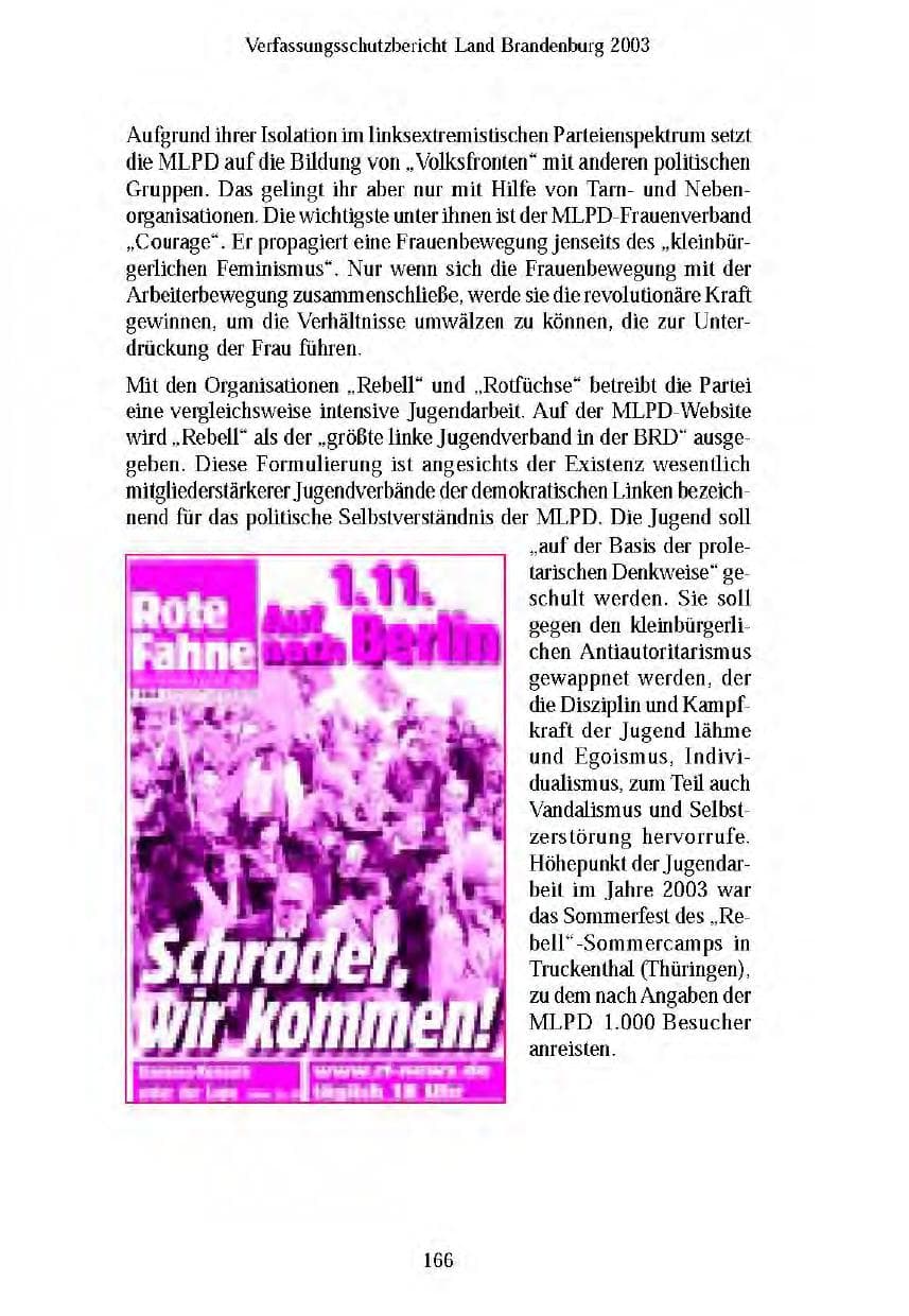Seite 167 des Verfassungsschutzbericht 2003 Brandenburg
