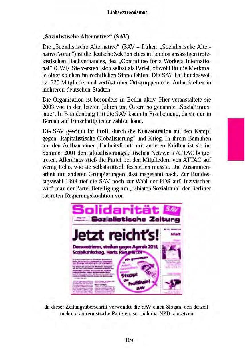 Seite 170 des Verfassungsschutzbericht 2003 Brandenburg