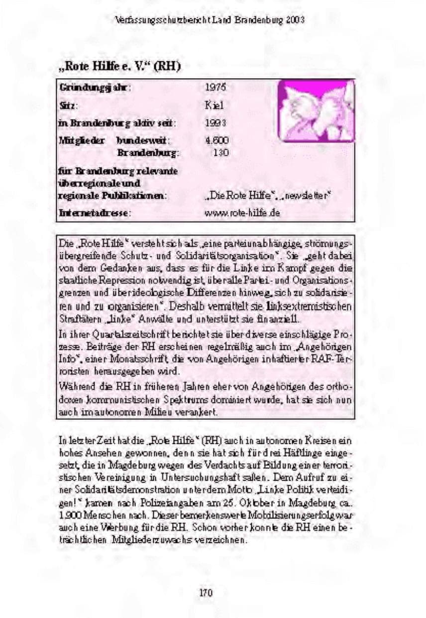 Seite 171 des Verfassungsschutzbericht 2003 Brandenburg