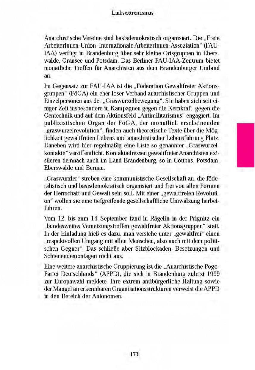 Seite 174 des Verfassungsschutzbericht 2003 Brandenburg
