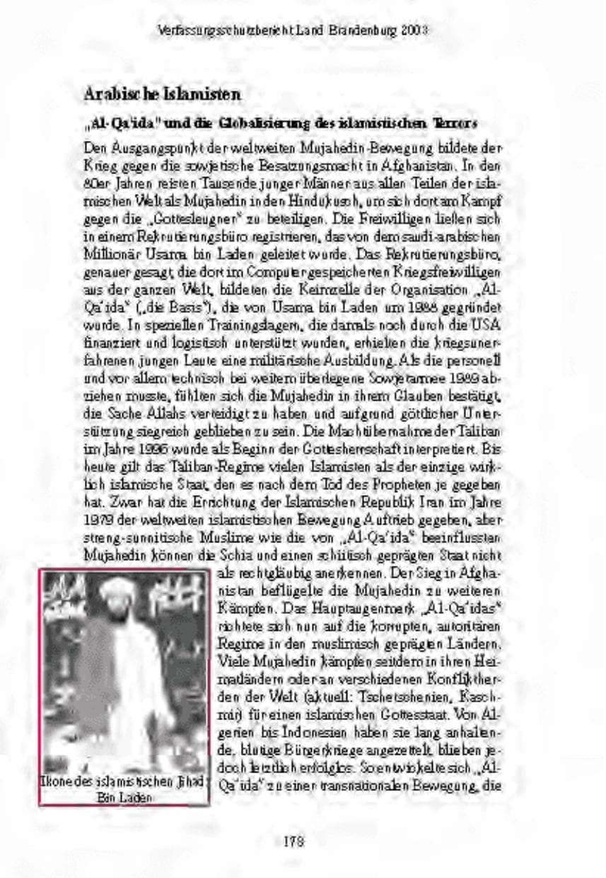 Seite 178 des Verfassungsschutzbericht 2003 Brandenburg