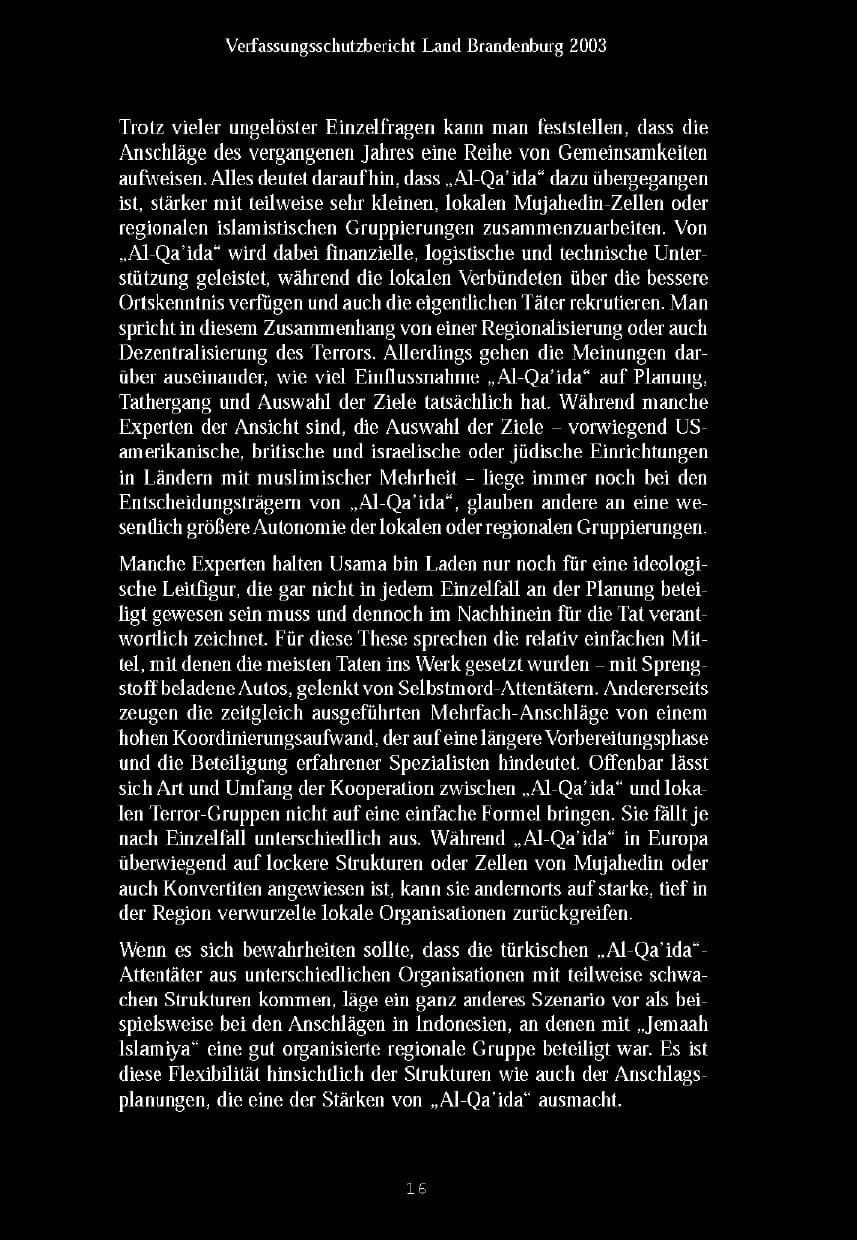 Seite 19 des Verfassungsschutzbericht 2003 Brandenburg
