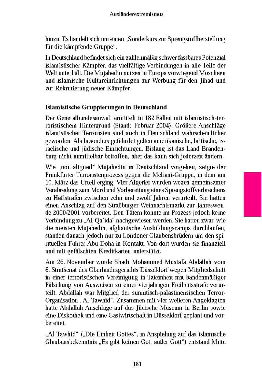 Seite 181 des Verfassungsschutzbericht 2003 Brandenburg