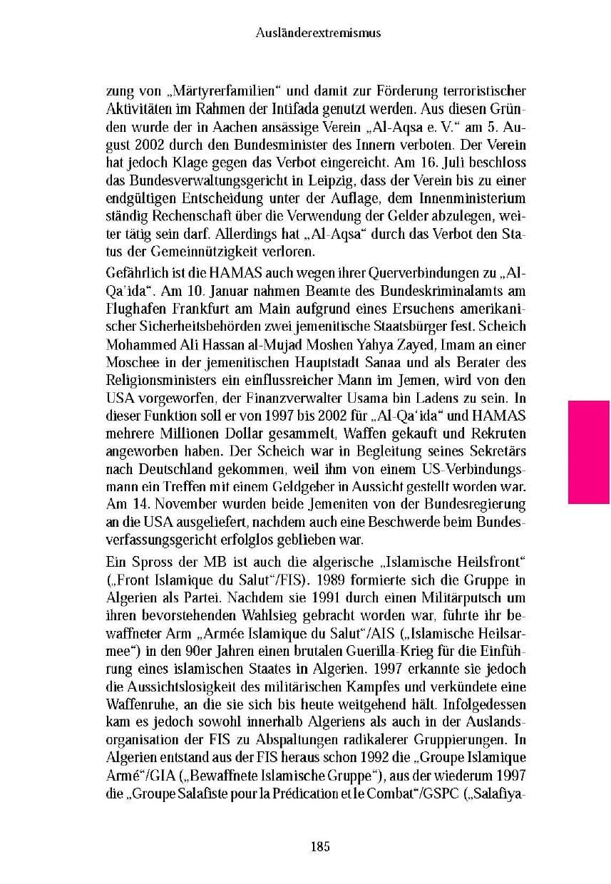 Seite 185 des Verfassungsschutzbericht 2003 Brandenburg
