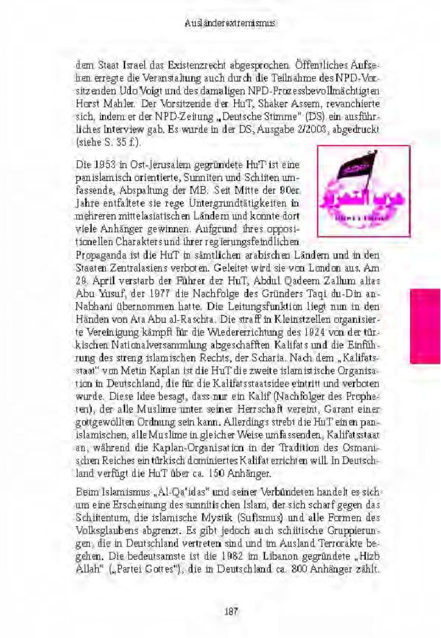 Seite 187 des Verfassungsschutzbericht 2003 Brandenburg