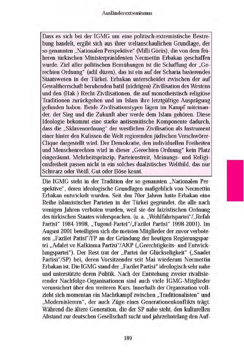 Seite 189 des Verfassungsschutzbericht 2003 Brandenburg
