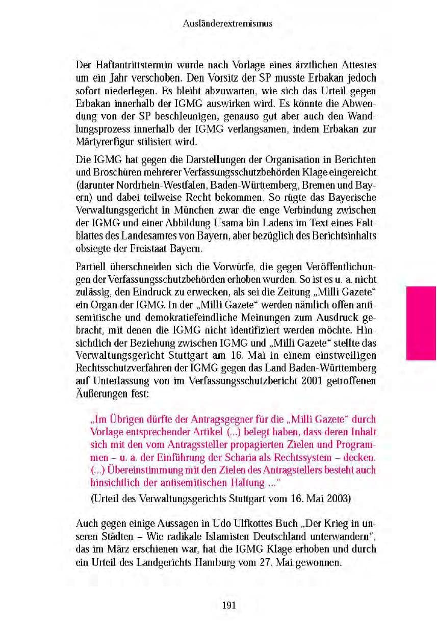 Seite 191 des Verfassungsschutzbericht 2003 Brandenburg