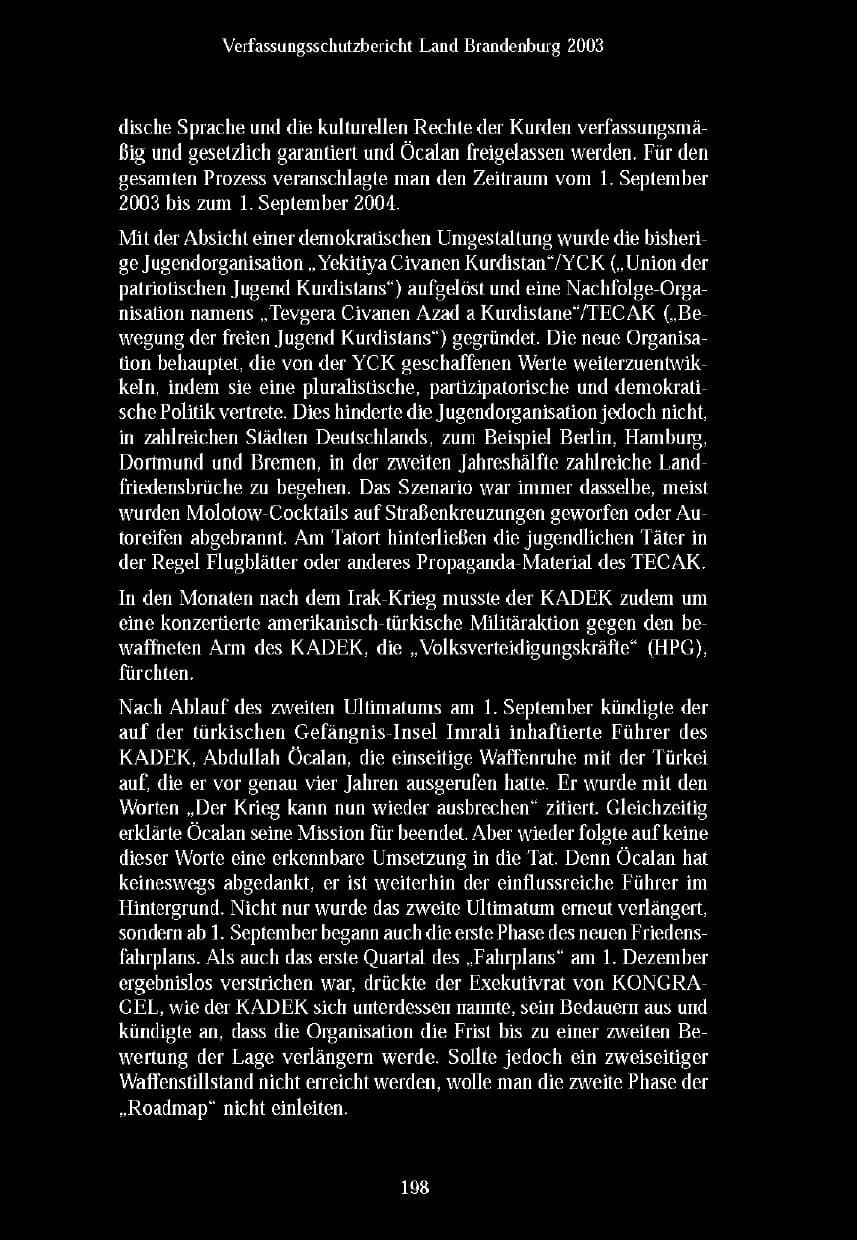 Seite 198 des Verfassungsschutzbericht 2003 Brandenburg