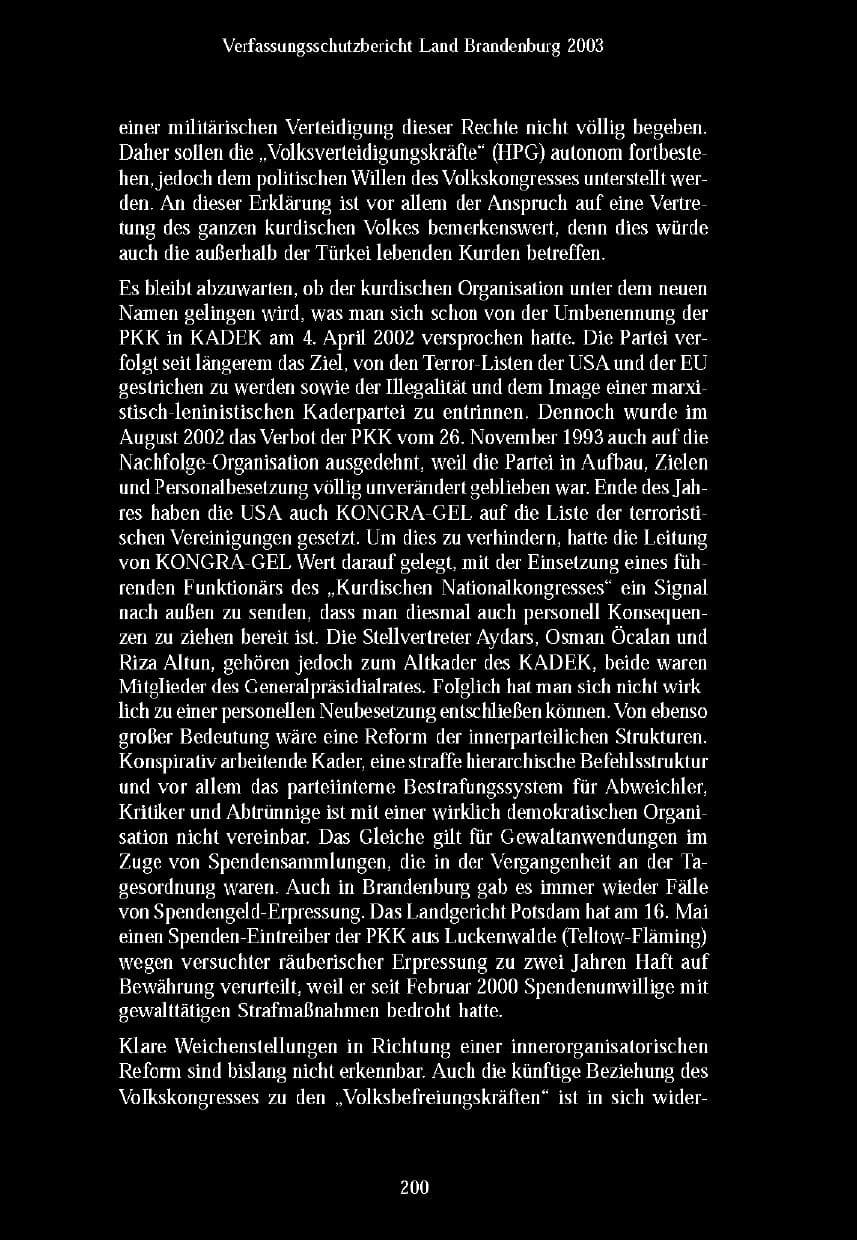 Seite 200 des Verfassungsschutzbericht 2003 Brandenburg