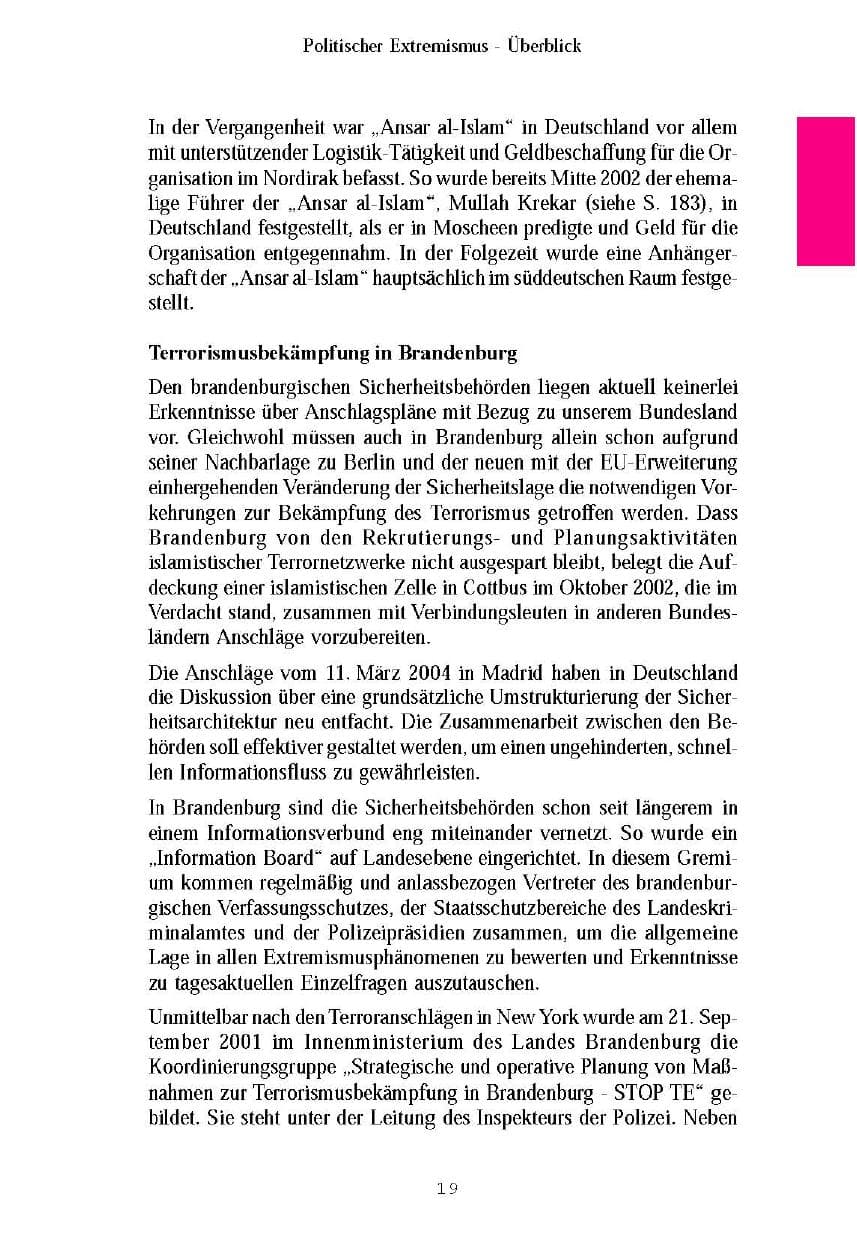 Seite 22 des Verfassungsschutzbericht 2003 Brandenburg