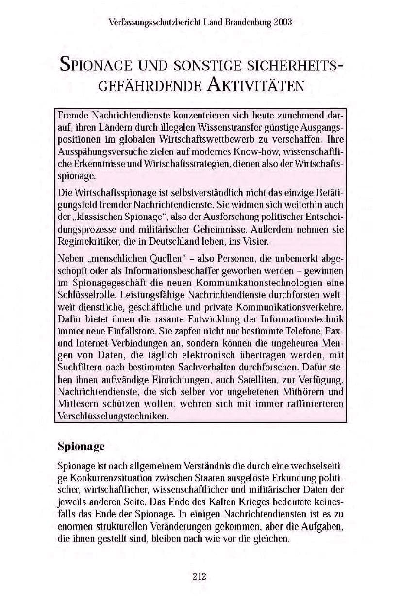 Seite 211 des Verfassungsschutzbericht 2003 Brandenburg