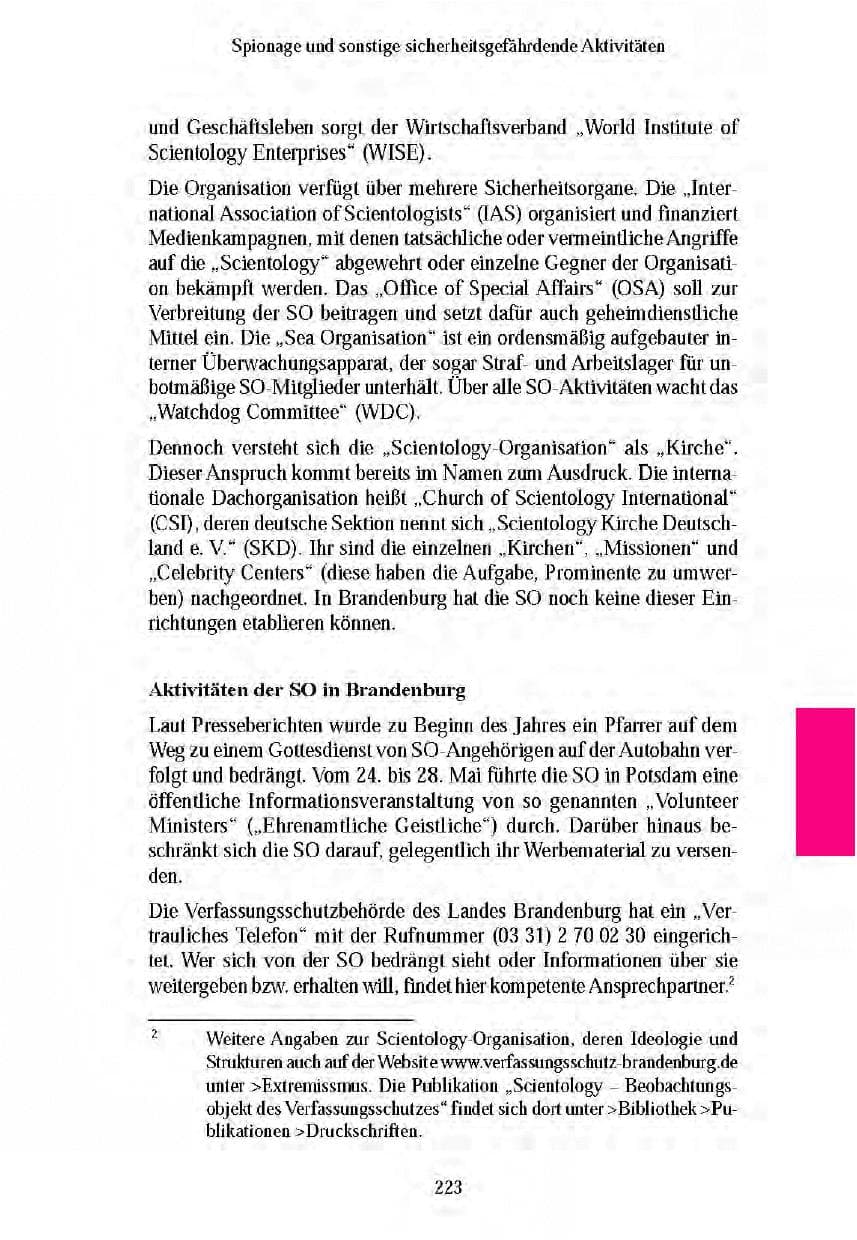 Seite 222 des Verfassungsschutzbericht 2003 Brandenburg