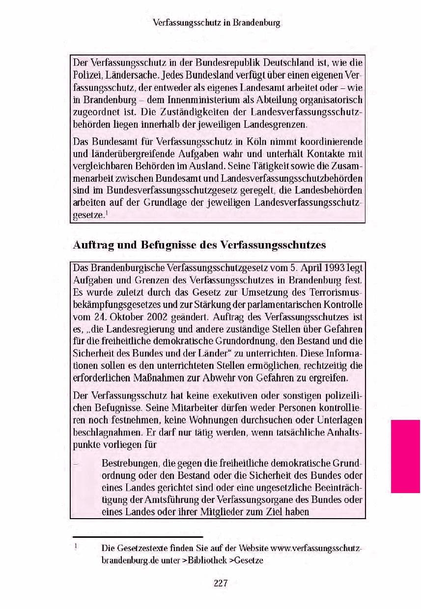 Seite 225 des Verfassungsschutzbericht 2003 Brandenburg