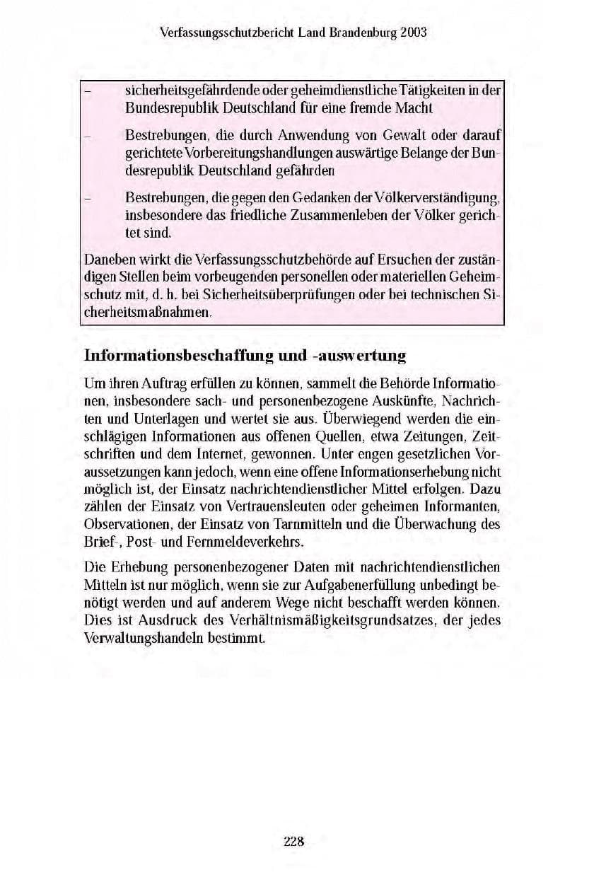 Seite 226 des Verfassungsschutzbericht 2003 Brandenburg