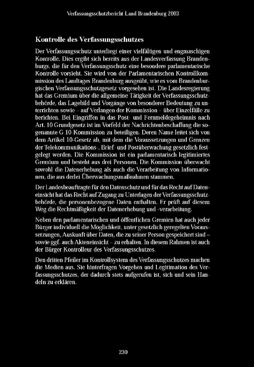 Seite 228 des Verfassungsschutzbericht 2003 Brandenburg