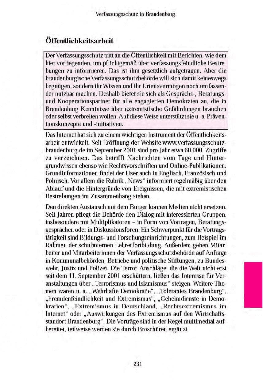 Seite 229 des Verfassungsschutzbericht 2003 Brandenburg