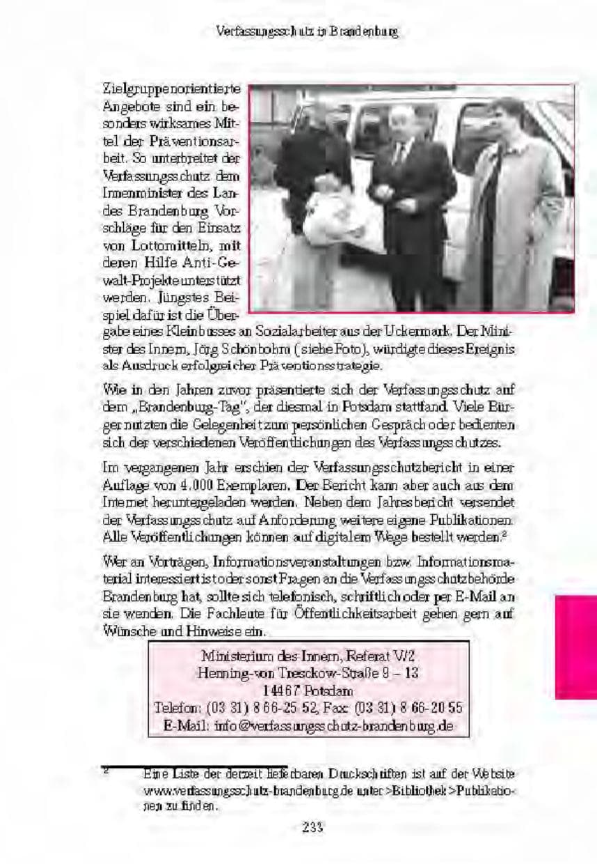 Seite 231 des Verfassungsschutzbericht 2003 Brandenburg