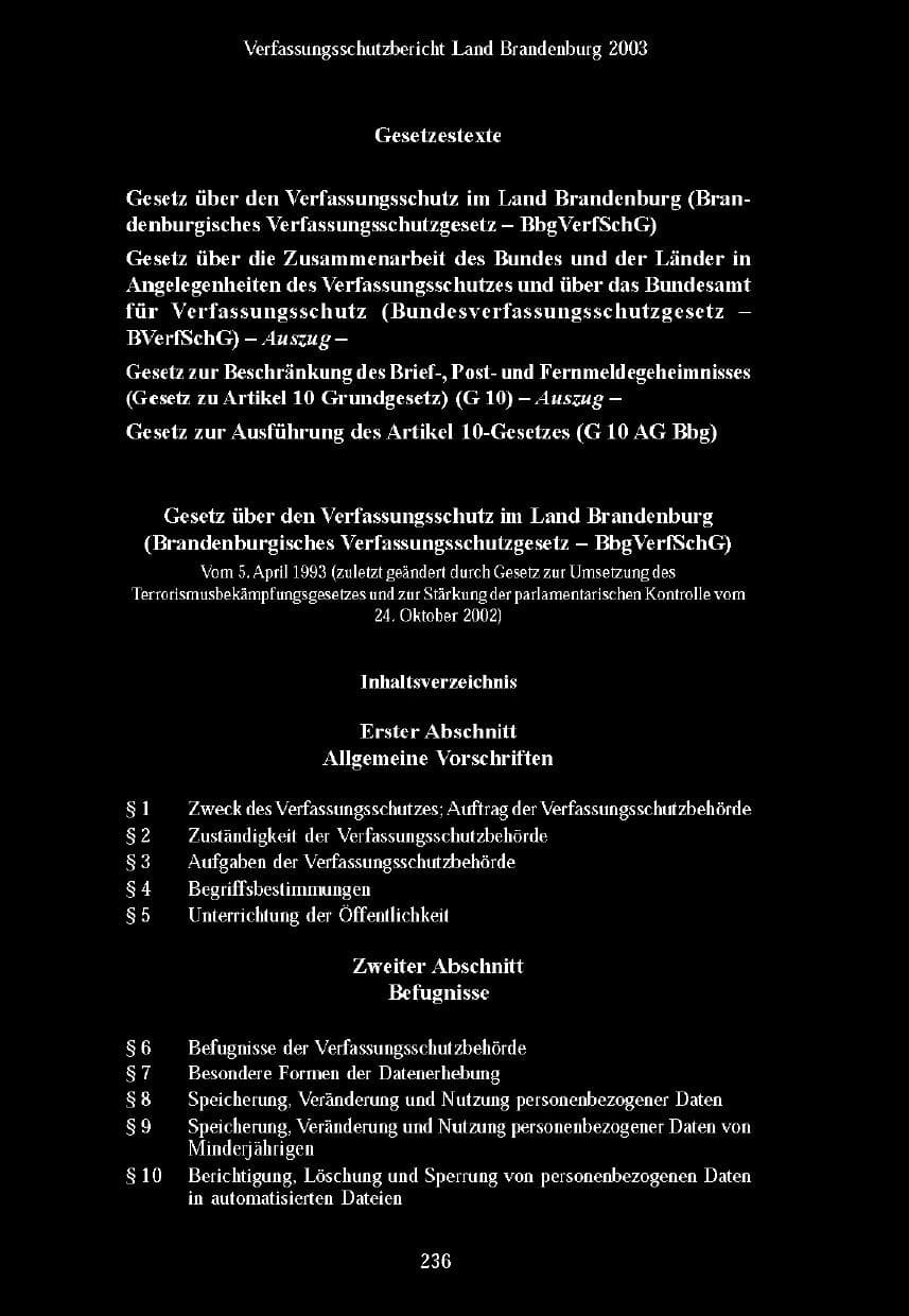 Seite 233 des Verfassungsschutzbericht 2003 Brandenburg