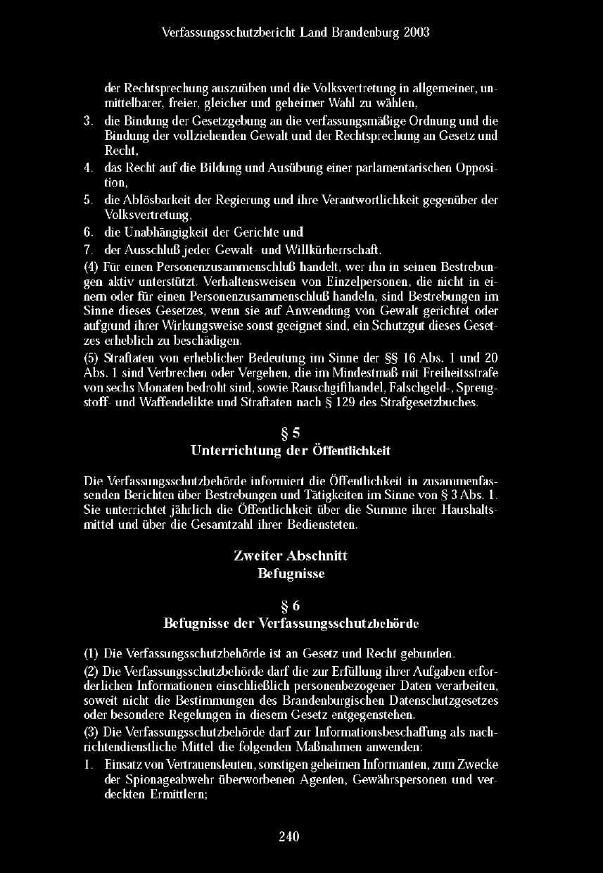 Seite 237 des Verfassungsschutzbericht 2003 Brandenburg
