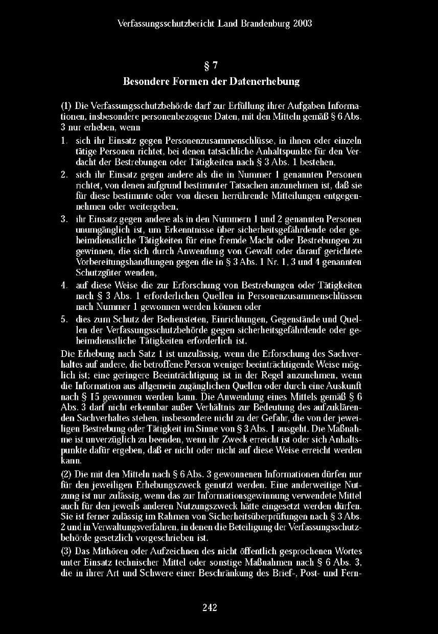 Seite 239 des Verfassungsschutzbericht 2003 Brandenburg